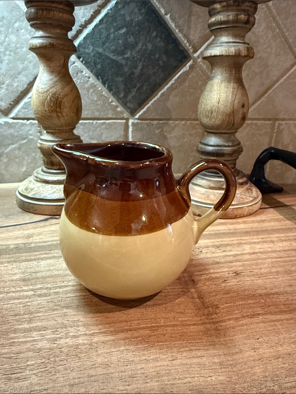 Mccoy Two-Tone Brown and Cream Ceramic Pitcher